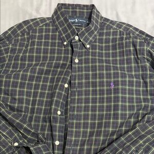 Ralph Lauren Men's Checkered Shirt - Dark Green and Violet